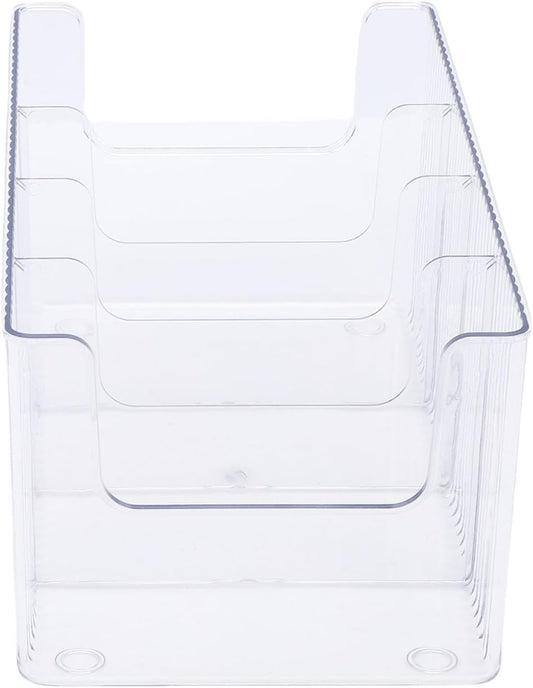 TARSHYRY Clear Plastic Food Storage Organizer Bins with 3 Removable Dividers for Pantry Kitchen Fridge Cabinet Organization and Storage Packet Tea Bag Coffee Sweetener Holder (Regular Version)