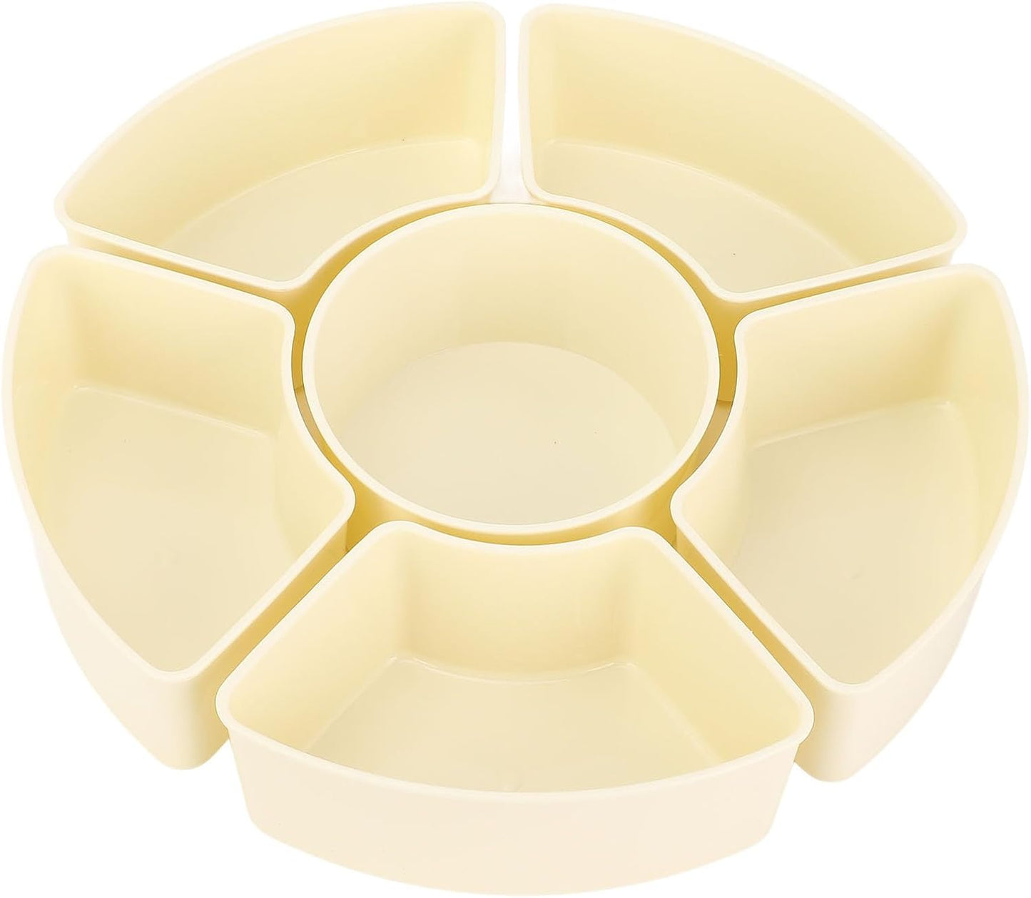 Rotating Snackle Box Container with Lid and Handle, 6 Compartments Round Lazy Susan 360° Divided Serving Tray, Divided Serving Tray for Road Trips Picnics (Large Size)