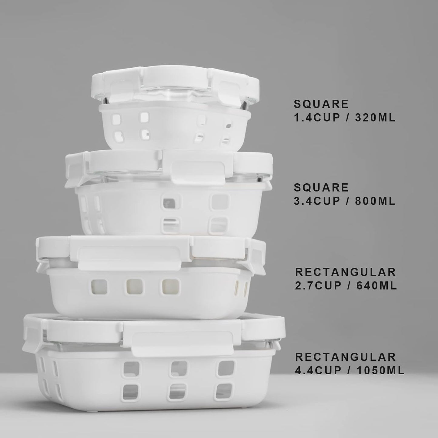 GENICOOK Glass Food Storage Containers With Glass Lids Bento Box Set Lunch Box Eco Friendly Meal Prep Containers Airtight – Plastic Free, Silicon Sleeve Bpa Free 4.4cup/ 5 * 1050ml