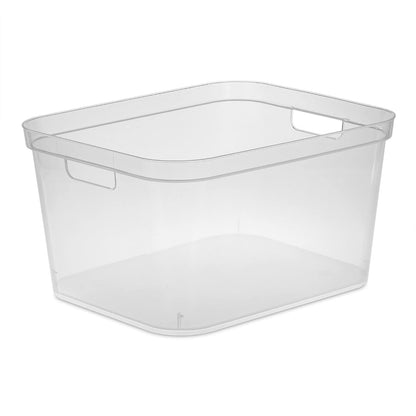 Sterilite 8.25x12.25x15 Inch Modern Polished Storage Bin w/Comfortable Carry Through Handles & Banded Rim for Household Organization, Clear (6 Pack)