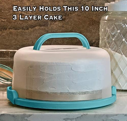 Top Shelf Elements Round Cake Carrier Two Sided Cake Holder Serves as Five Section Serving Tray, Portable Cake Stand Fits 10 inch Cake, Cake Box Comes With Handle, Cake Container Holds Pies (White)