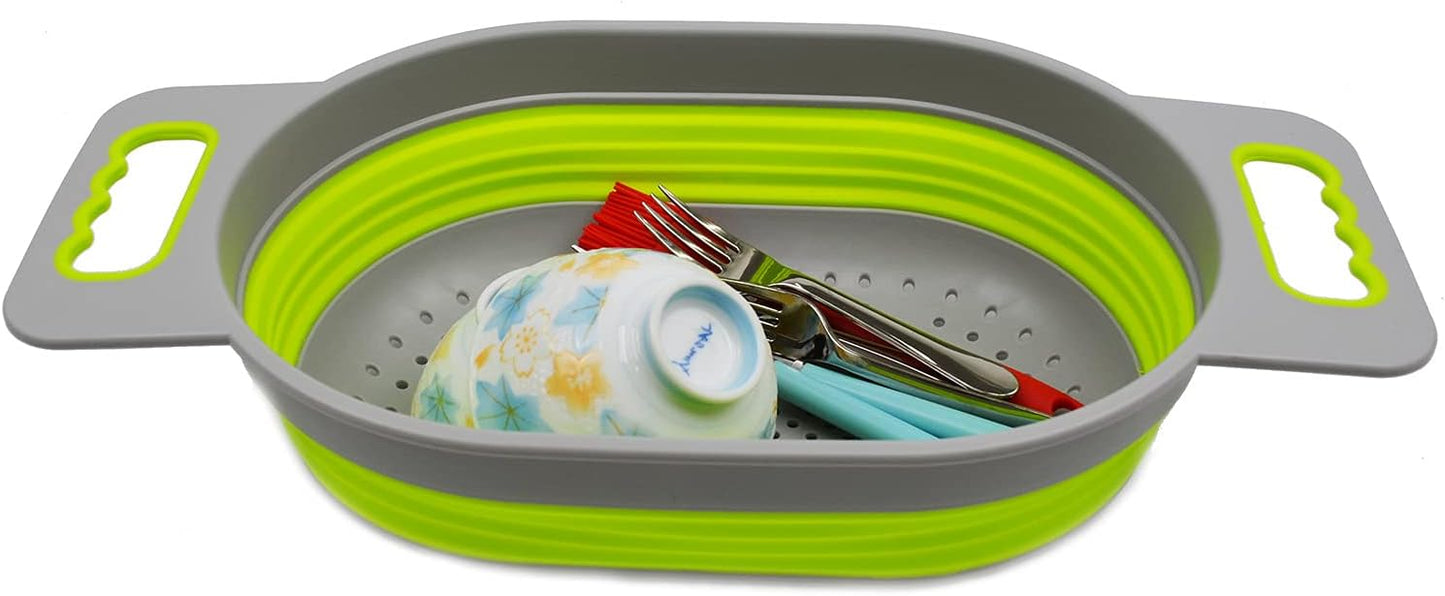 SAMMART 5L (1.3 gallon) Over The Sink Oval Colander (1, Grey/Fluorescent Green)