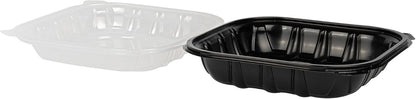 Thermo Tek 40 Ounce Clamshell Containers, 50 Disposable Take Out Boxes - 3 Compartments, Ventilated Lids, Black Plastic Meal Prep Containers, Microwavable, For Pasta Or Salads - Restaurantware