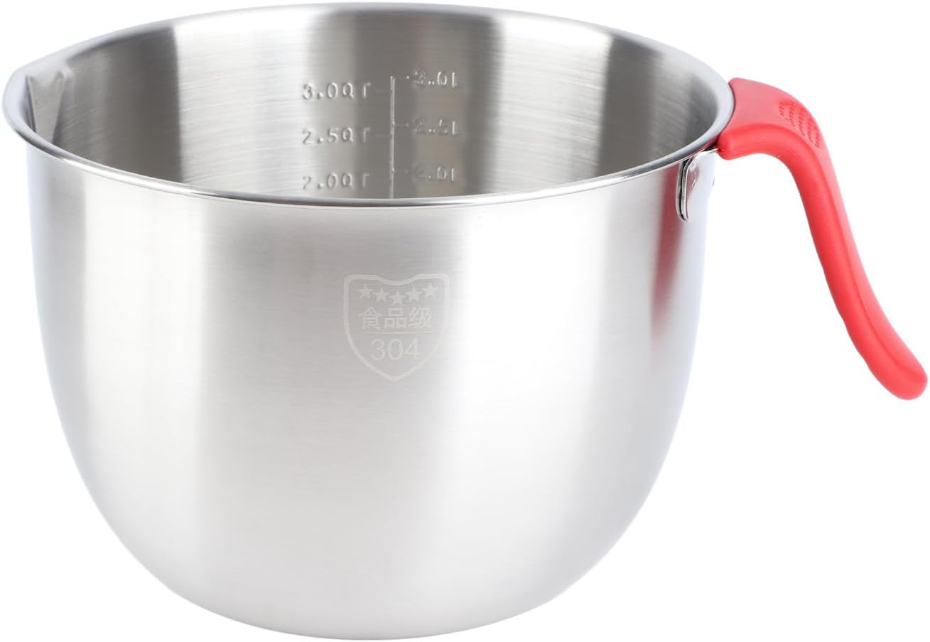 Stainless Steel Mixing Bowl, Non Slip Mixing Bowls with Handle and Pour Spout for Kitchen Egg Whisking Salad Serving Baking Cooking (3600ML)