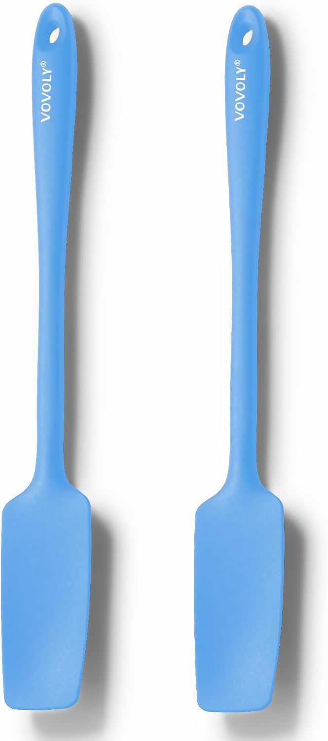 VOVOLY Silicone Jar Spatulas, Long Handle Jar Spatulas, 600ºF Heat Resistant Small Spatula, Seamless Design, Stainless Steel Core, BPA Free Spoonula (3, Mixed)
