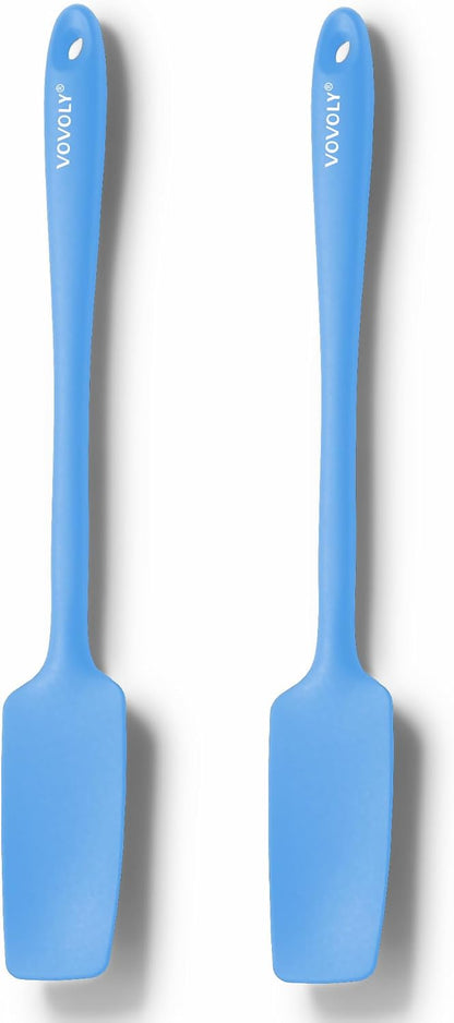 VOVOLY Silicone Jar Spatulas, Long Handle Jar Spatulas, 600ºF Heat Resistant Small Spatula, Seamless Design, Stainless Steel Core, BPA Free Spoonula (3, Mixed)