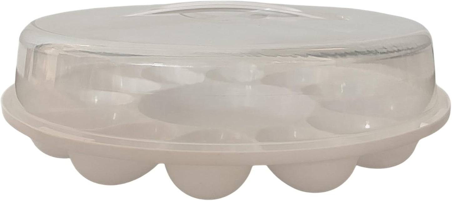 Deviled Egg Carrier with Lid 12-Slot Tray 10.375” Round BPA-Free Plastic with Handle – Freezer-Safe Egg Holder for Transport & Storage