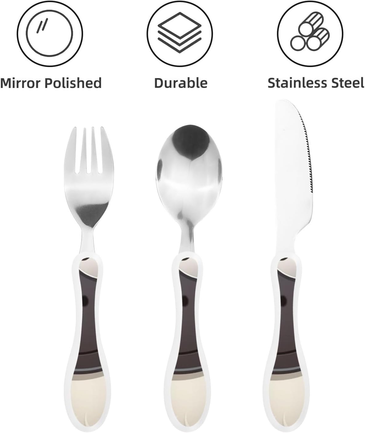 3-Piece Kids Silverware Set With Storage Case, Stainless Steel Reusable Children Safe Knife Spoon Fork Set Black White Stripes Red Rose Flowers Children Flatware Set For Kids Lunch Box