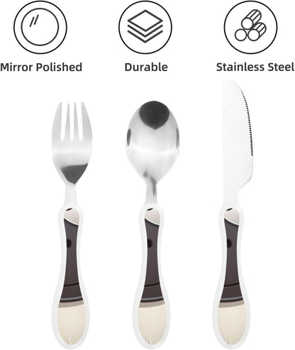 3-Piece Kids Silverware Set With Storage Case, Stainless Steel Reusable Children Safe Knife Spoon Fork Set Black White Stripes Red Rose Flowers Children Flatware Set For Kids Lunch Box