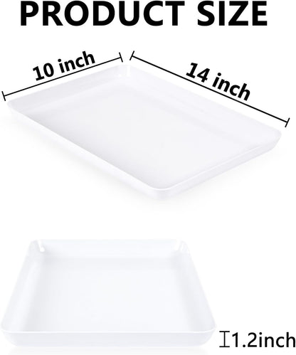 YOUBET 6 PCS Plastic Serving Trays - White Trays for Serving Food - Super Strong Disposable Platters, Heavy Duty Plastic Trays for BBQ, Picnic, Party, Wedding