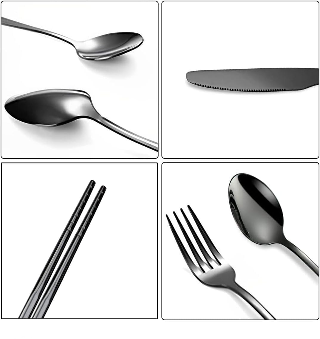 Portable Travel Utensils Set, 18/8 Stainless Steel 3 PCS Cutlery Set Including Knife Fork and Spoon, Reusable Travel Silverware Set with Case for Lunch Box Camping School Office