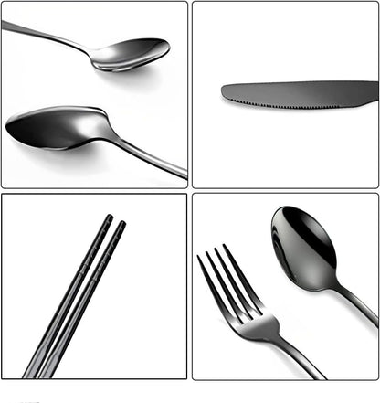 Portable Travel Utensils Set, 18/8 Stainless Steel 3 PCS Cutlery Set Including Knife Fork and Spoon, Reusable Travel Silverware Set with Case for Lunch Box Camping School Office