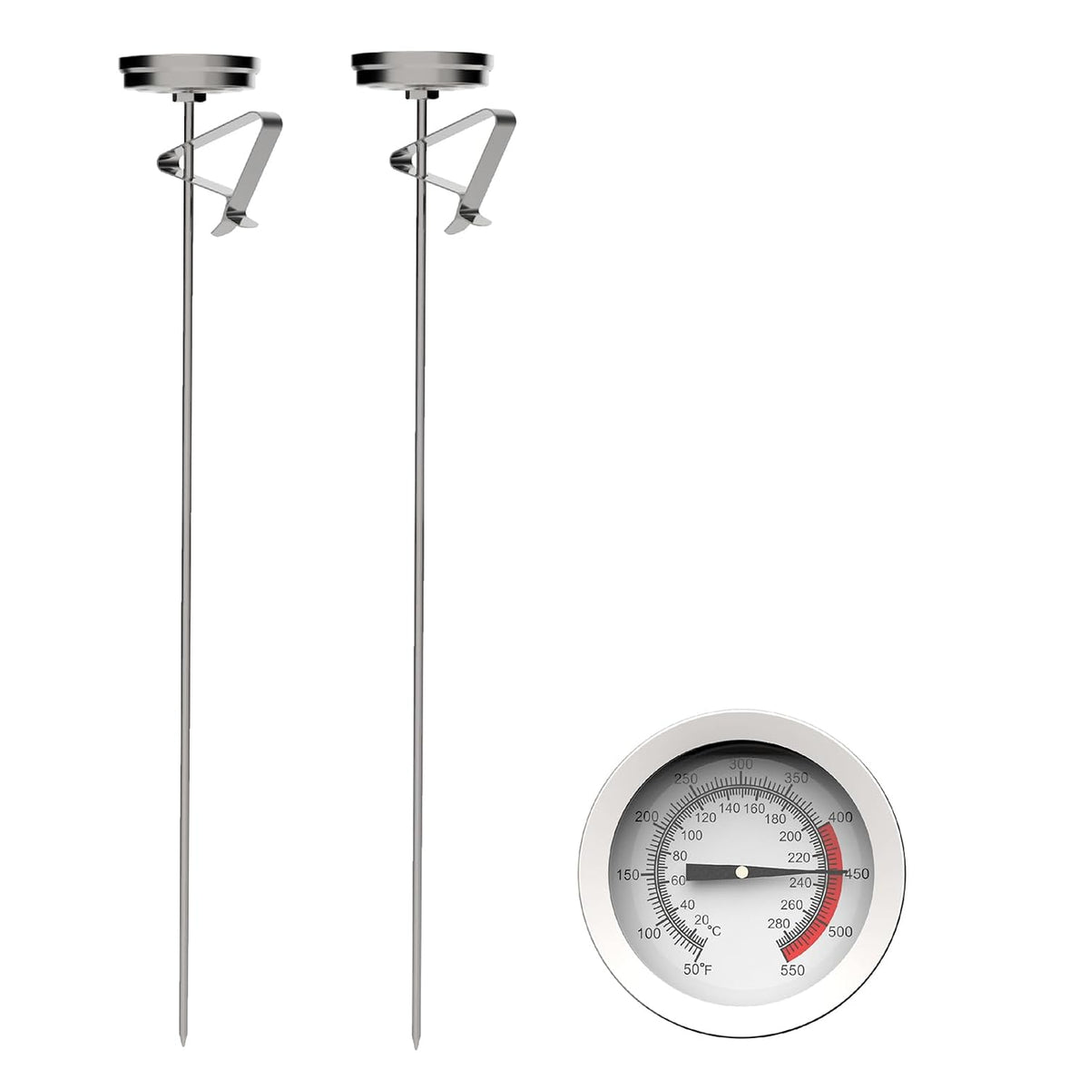 Candy/Deep Fry Oil Thermometer for Frying (2 Pack) with 12'' Probe & Pot Clip,- CookingThermometer for Frying Oil Candle Making Hot Deep Fryer (2, 12)