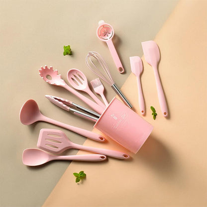 Kitchen Utensils Set-12 Pieces Silicone Cooking Utensils Set (Dishwasher Safe) 392°F Heat Resistant Spatula Set,Kitchen Utensil Set for Nonstick Cookware,Best Kitchen Tools with Holder