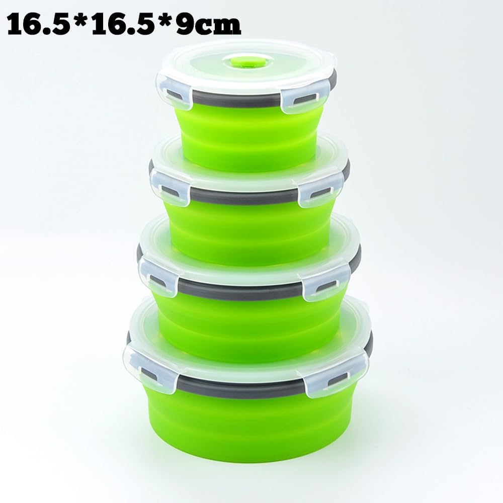 3-Piece Collapsible Food-Storage-Container Set – Foldable Meal Prep Containers Reusable, Stackable Bowls,Green