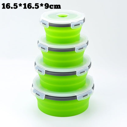 3-Piece Collapsible Food-Storage-Container Set – Foldable Meal Prep Containers Reusable, Stackable Bowls,Green