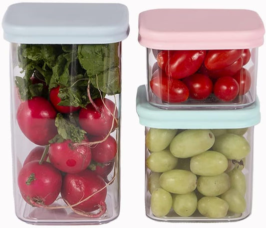 PrepCube Food Storge Continer with Silicon Lid Airtight -3PC Set, BPA-Free, Stackable Freezer Storge, Leftovers Storge, Prep Meal Storge, Kitchen and Pantry Organization Leakproof