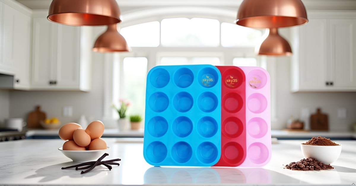 12 Cups Silicone Muffin Pan - Set of 3 Pack Regular Size Silicone Mold - Set of 3 Mixed Colors Cake Pan - Cupcake Baking Pan/Non - Stick Mold - Dishwasher - Microwave Safe
