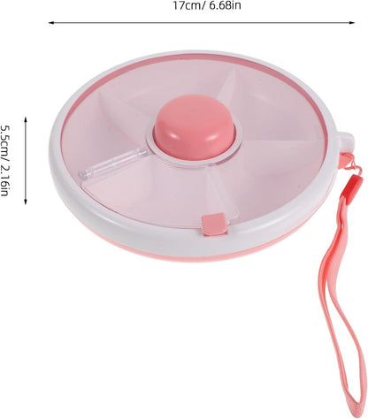 Compartmentalized Snack Tray with Lid, Portable Rotating Kids Snack Container for Dry Fruits, Candies, Crackers, Great for Picnics, Travel, Parties Pink