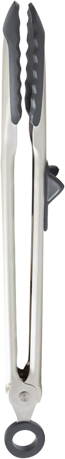 Tovolo Tongs With Silicone Tips Easy Grip 13” Long Kitchen Tongs Stainless Steel Handle For Cooking BBQ, Non Scratch Heat Resistant Locking Metal Silicone Tipped Dishwasher Safe BPA Free, Black