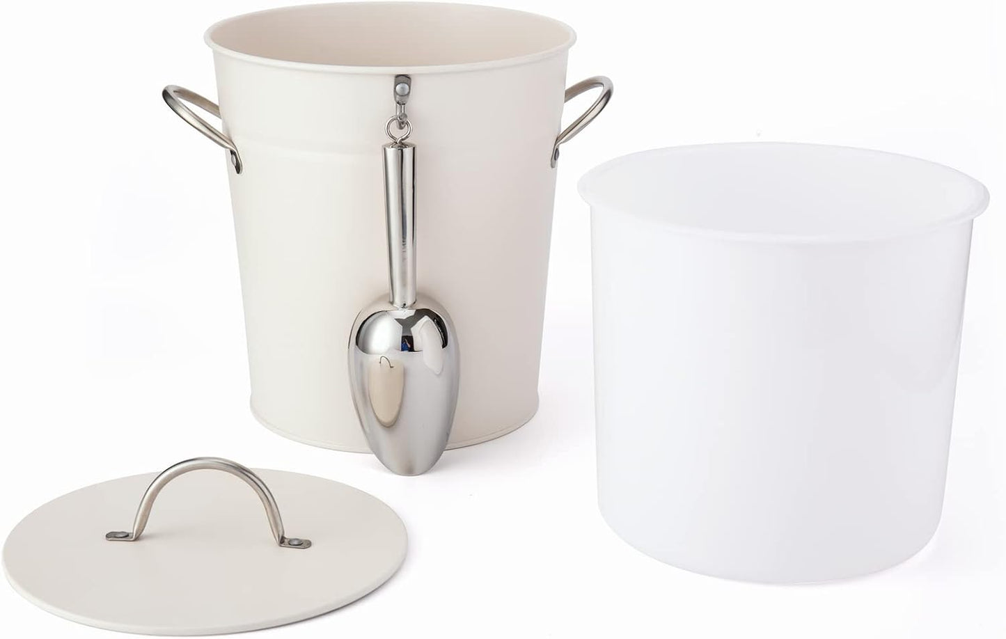 Rae Dunn Ice Bucket with Scoop - Stainless Steel Bucket with Handle, Lid and Ice Scooper - 4 Qt. Storage Bin for Ice Cubes for Bars, Parties, Backyard Barbeques, Picnics, and Camping (Black)
