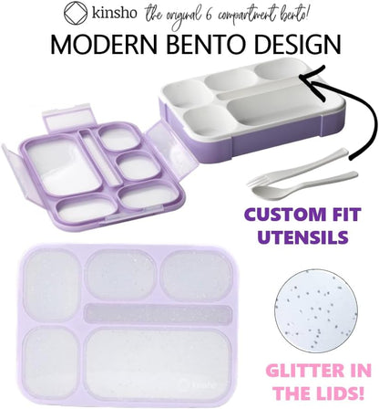 kinsho Bento Lunch-Box Set for Kids includes Snack Container | 6 and 3 Compartment Boxes Leakproof School Bentos, Meal Portion Control Containers, Boys Girls Adults, Navy Blue Large + MINI 2 Pack Set