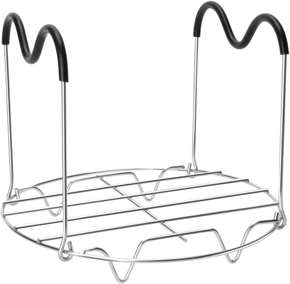 Steamer Rack Trivet with Heat Resistant Silicone Handles Compatible with Instant Pot Accessories 6 Qt 8 Quart, Stainless Steam Rack Pressure Cooker Trivet - Long Handles for Easy Chicken & Pot Removal