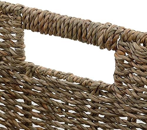 HOONEX Water Hyacinth Storage Baskets, Wicker Baskets for Storage, Hand Woven Baskets with Carry Handles, Set of 2, Natural