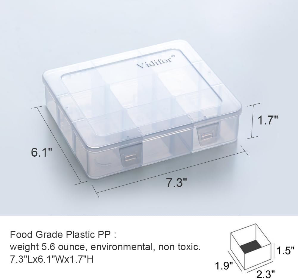 Vidifor 9 Grids Plastic Storage Compartment Organizer Container with Adjustable Dividers for Crafts, Earrings, Screws, Nail, Bandages, Pins and More (1)