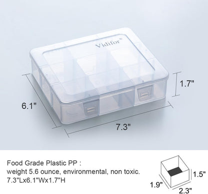 Vidifor 9 Grids Plastic Storage Compartment Organizer Container with Adjustable Dividers for Crafts, Earrings, Screws, Nail, Bandages, Pins and More (1)
