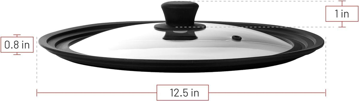 Universal Lids for Pots, Pans and Skillets - Tempered Glass with Vented Silicone Rim and Heat-Resistant Handle - Fits Multiple Cookware Sizes - Dishwasher & Microwave Safe (Single, 11",12",12.5")