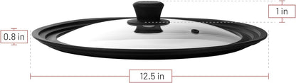 Universal Lids for Pots, Pans and Skillets - Tempered Glass with Vented Silicone Rim and Heat-Resistant Handle - Fits Multiple Cookware Sizes - Dishwasher & Microwave Safe (Single, 11",12",12.5")