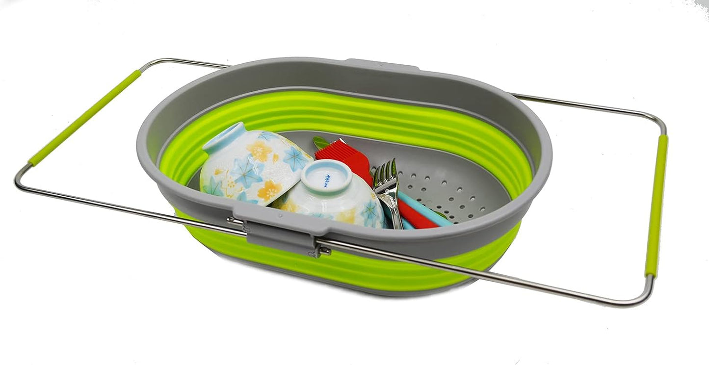 SAMMART 5L (1.3 gallon) Expandable & Collapsible Over The Sink Rectangular Colander (1, White/Grey)