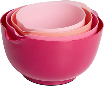 BoxedHome Nesting Plastic Mixing Bowl Set With Pour Spout, Microwave and Dishwasher Safe, BPA free Non-Slip Base, Set of 4 Size 1.7, 2.5, 3.5 and 4.5qt, Great for Prepping, Baking, Cooking (Dark Blue)