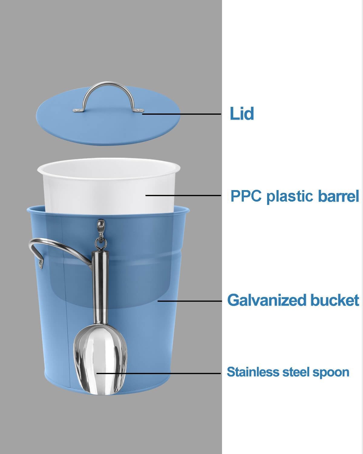 3Qt Black Galvanized Ice Bucket with Lid, Scoop & Handles - Ideal for Cocktails, Parties, BBQs, Wine & Champagne. Double-Layer Insulated Outer & Galvanized Inner Layer, Perfect for Home & Outdoor Use