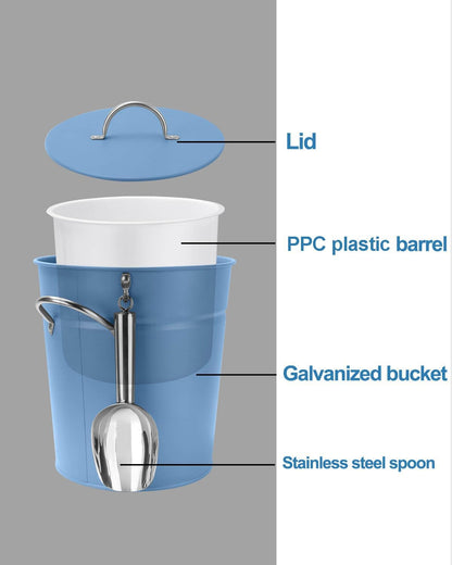 3Qt Black Galvanized Ice Bucket with Lid, Scoop & Handles - Ideal for Cocktails, Parties, BBQs, Wine & Champagne. Double-Layer Insulated Outer & Galvanized Inner Layer, Perfect for Home & Outdoor Use