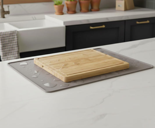 GASARÉ, Non Slip Cutting Board Mat, Grip Mat Pad, Under Kitchen Cutting Board, Raised Edges, Extra Large, Easy to Clean, 19 x 13 Inches, Taupe