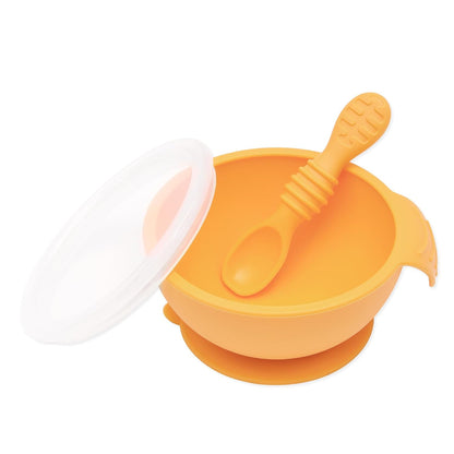 Bumkins Baby Bowl, Silicone Feeding Set with Suction for Baby and Toddler, Includes Spoon and Lid, First Feeding Set, Training Essentials for Baby Led Weaning for Babies 4 Months Up, Sage