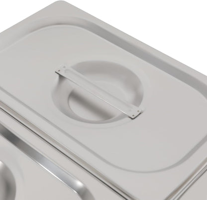 3/4/6 Compartment Stainless Steel Fruit Serving Set with Removable Acrylic Lids, Drainage Mats - Commercial Food Storage Containers for Buffet, Restaurant (3-Pan)
