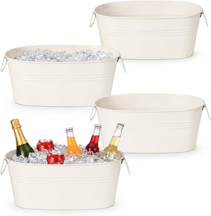 2 Pack 3 Gallon Galvanized Tub Ice Bucket, 15x7x6.5" Metal Drink Buckets for Parties, Leak-Proof Beer Beverage Tubs with Handles for Champagne Wine Mimosa Bar Supplies (White)