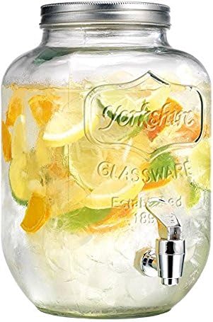 Circleware Sun Tea Mini Mason Jar Glass Beverage Dispenser with Lid, Glassware For Water, Juice, Beer, Wine, Liquor, Kombucha Iced Punch & Cold Drinks, Classic Yorkshire 1 Gallon with Stand
