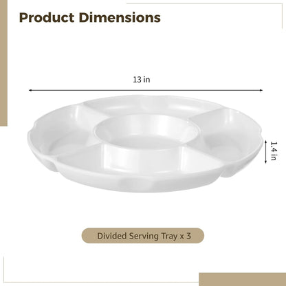 Homaisson 3 Pcs Divided Serving Trays - 13 Inches Unbreakable Chip & Dip Platter, Melamine Snack Serving Tray with Compartments,Dishwasher Safe for Party, Fruits, Veggies, Candy, Snack, Dessert