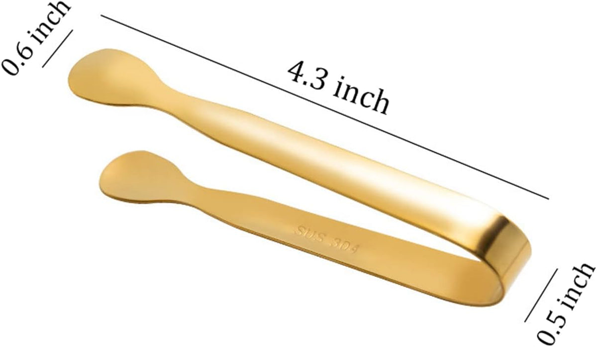 8 Pack Small Ice Tongs Mini Sugar Tongs Stainless Steel Sweet Tongs Appetizers Tongs for Sugar Cubes Ice Cubes Dessert Buffet Picnic, Golden
