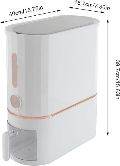 Rice Dispenser, 10KG/22Lbs Rice Container Cereal Dispenser with Lid & Measuring Cup, Grain Storage Organizer Rice Holder for Kitchen Countertop Dry Food, W7.4*D15.8*H15.7in