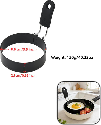 Stainless Steel Egg Rings 3.5 Inch for Pancakes, Non-Stick Egg Mold with Silicone Handle, No-Leak Breakfast Round Mold for Frying Eggs, English Muffins, Burgers, Dishwasher Safe