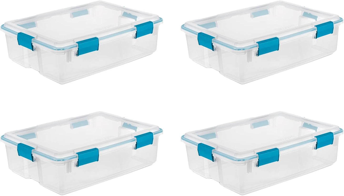 Sterilite 80 Qt Gasket Box, Stackable Storage Bin with Latching Lid and Tight Seal, Plastic Container to Organize Basement, Clear Base and Lid, 1-Pack