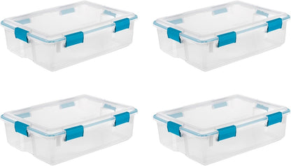 Sterilite 80 Qt Gasket Box, Stackable Storage Bin with Latching Lid and Tight Seal, Plastic Container to Organize Basement, Clear Base and Lid, 1-Pack