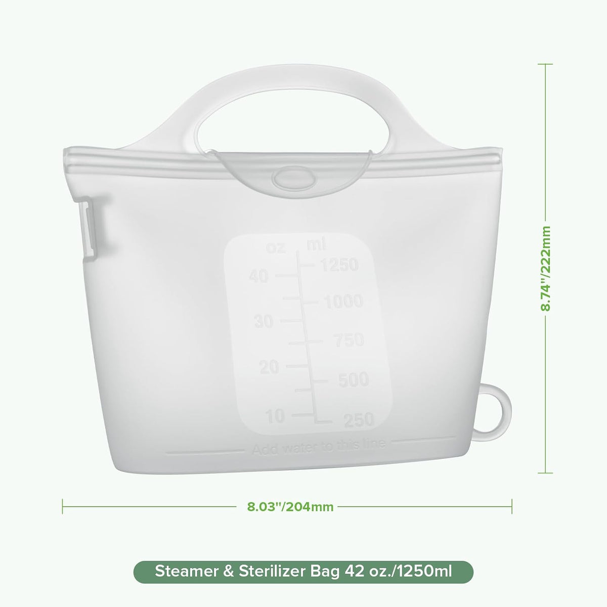 Haakaa Silicone Microwave Steamer & Steriliser Bag, 70oz/2000ml Large Capacity Reusable Steaming Bags for Baby Bottles, Breast Pump, Accessories, Pacifiers,Teethers, Great for Home&On The Go, Grey/1PC