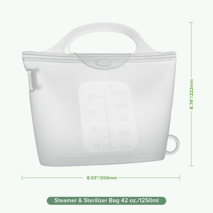 Haakaa Silicone Microwave Steamer & Steriliser Bag, 70oz/2000ml Large Capacity Reusable Steaming Bags for Baby Bottles, Breast Pump, Accessories, Pacifiers,Teethers, Great for Home&On The Go, Grey/1PC
