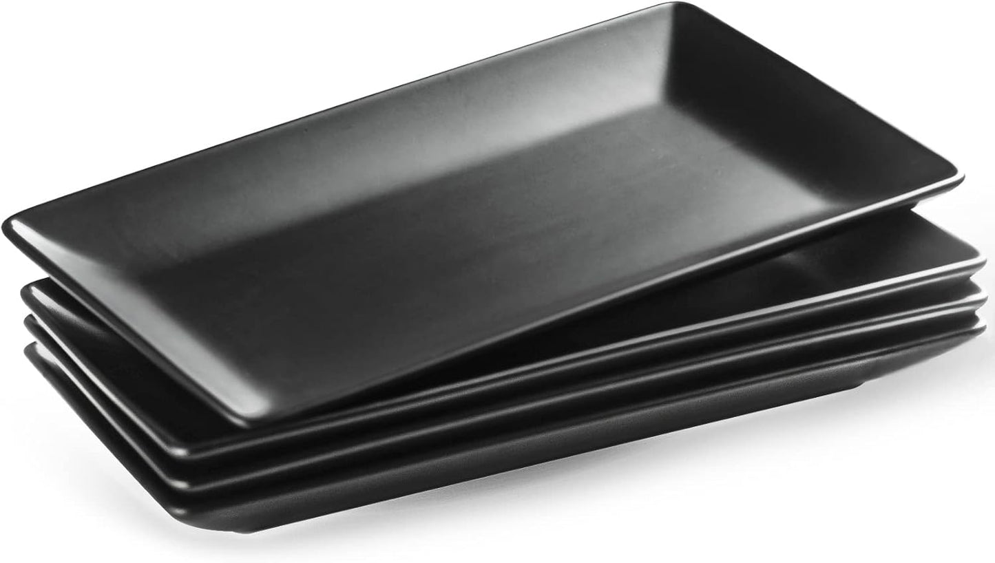 YHOSSEUN 3 Tier Serving Tray Tiered Tray Stand, Ceramic Serving Platters and Trays with Metal Rack, 10+12+14 Inch Large Serving Trays for Party 3 Tier Serving Stand Dessert Display Set, Black